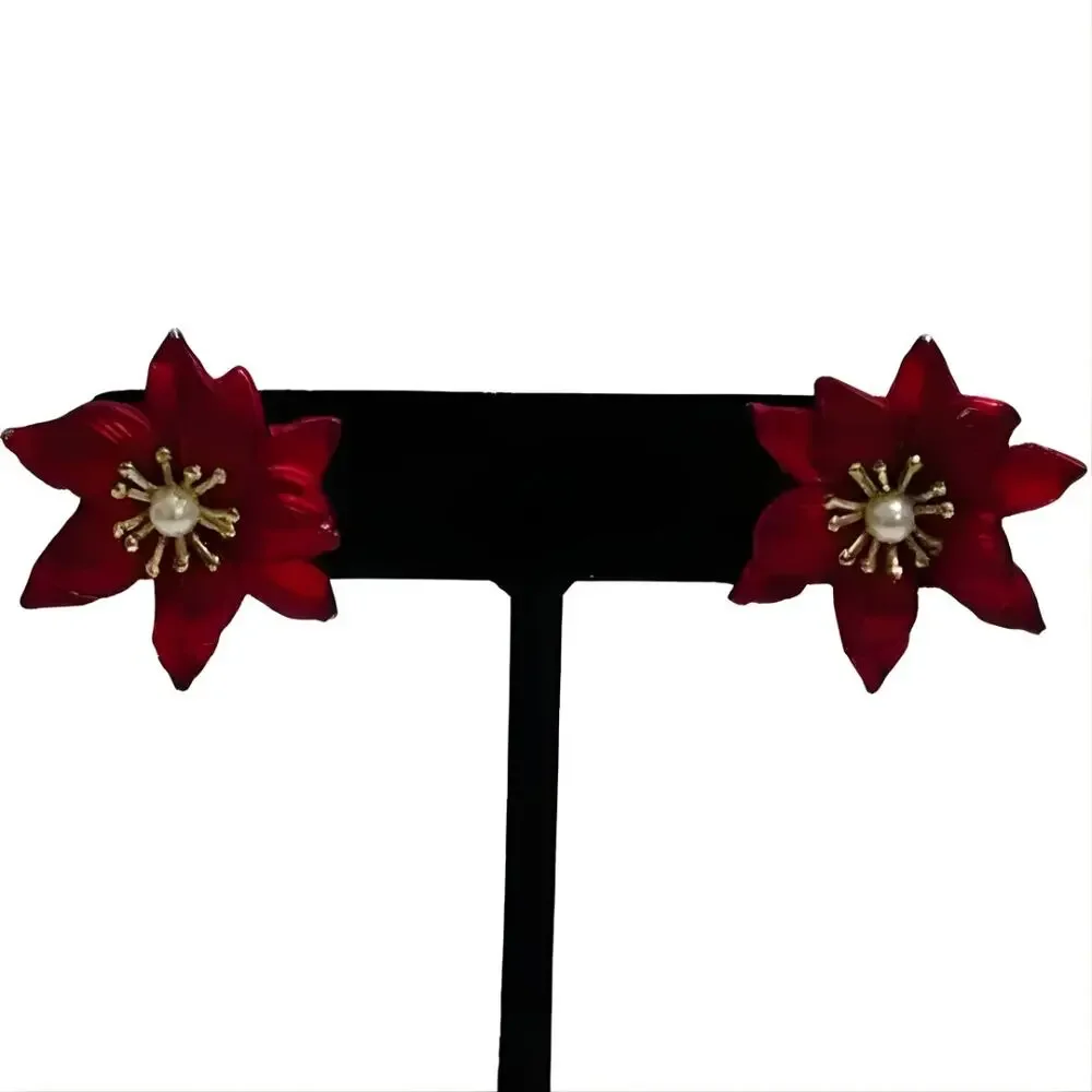 Christmas Tree Earrings Silver Gold Santa Hat Poinsettia Bundle Lot 5 Pairs